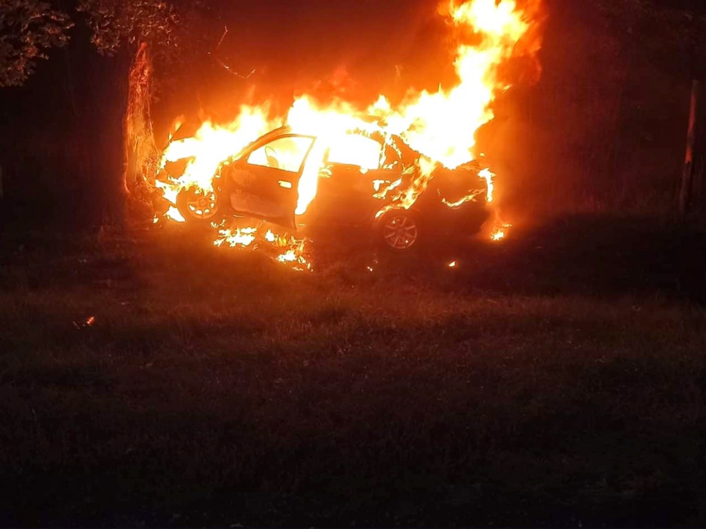 Uderzył w drzewo, auto stanęło w ogniu!